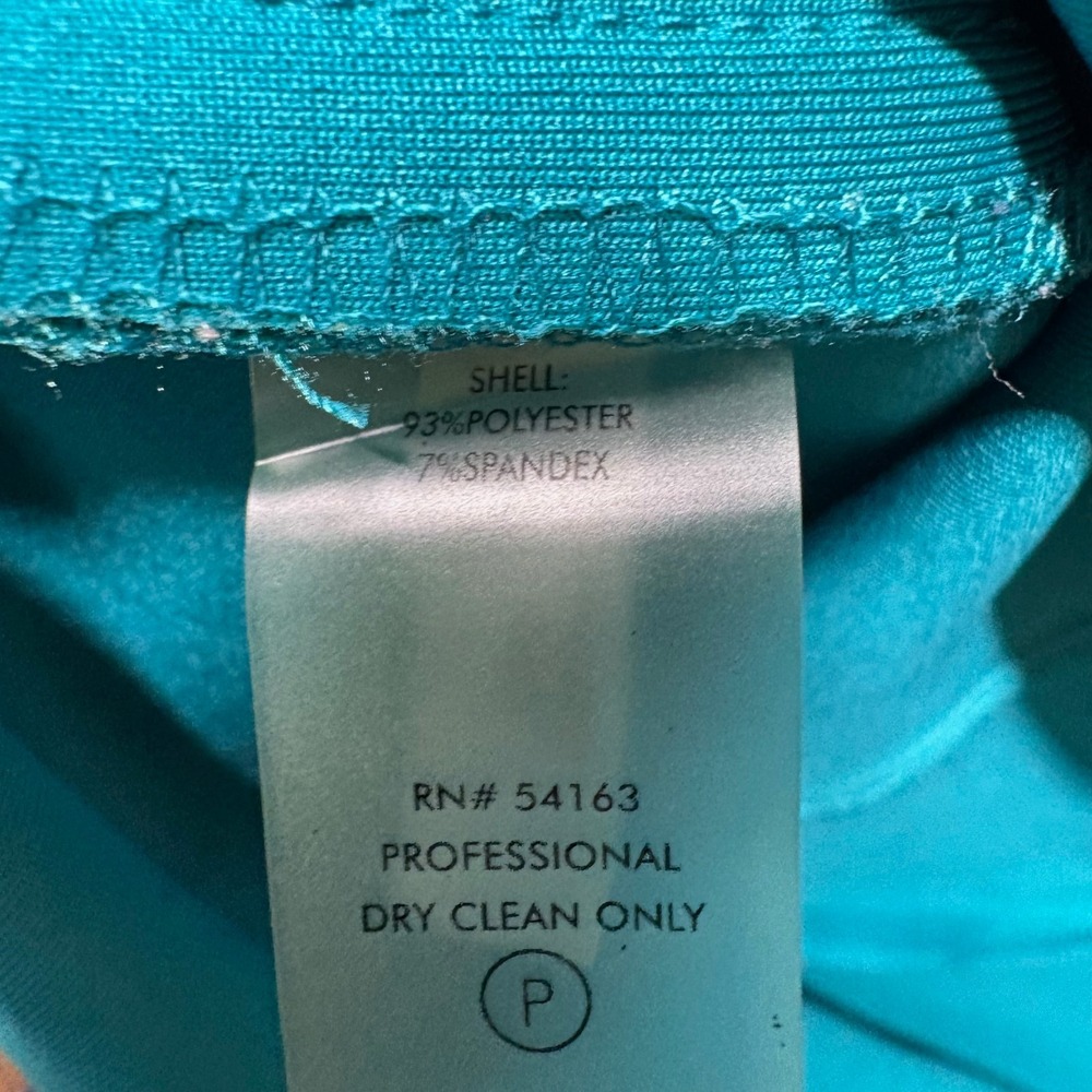 Calvin Klein Scuba Knit Sheath Dress Size 10 Teal Blue Buckle Cut Out Career - Picture 7 of 7